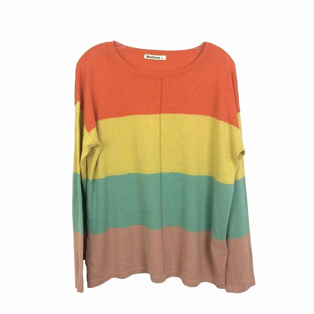 Woolovers Women's Color Block Sweater Size M Cotton Linen Blend Lightweight